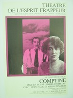 Affiche pour Comptine de Yves-Fabrice Lebeau au Théâtre de L'esprit Frappeur (Bruxelles) du 22 avril au 17 mai 1986